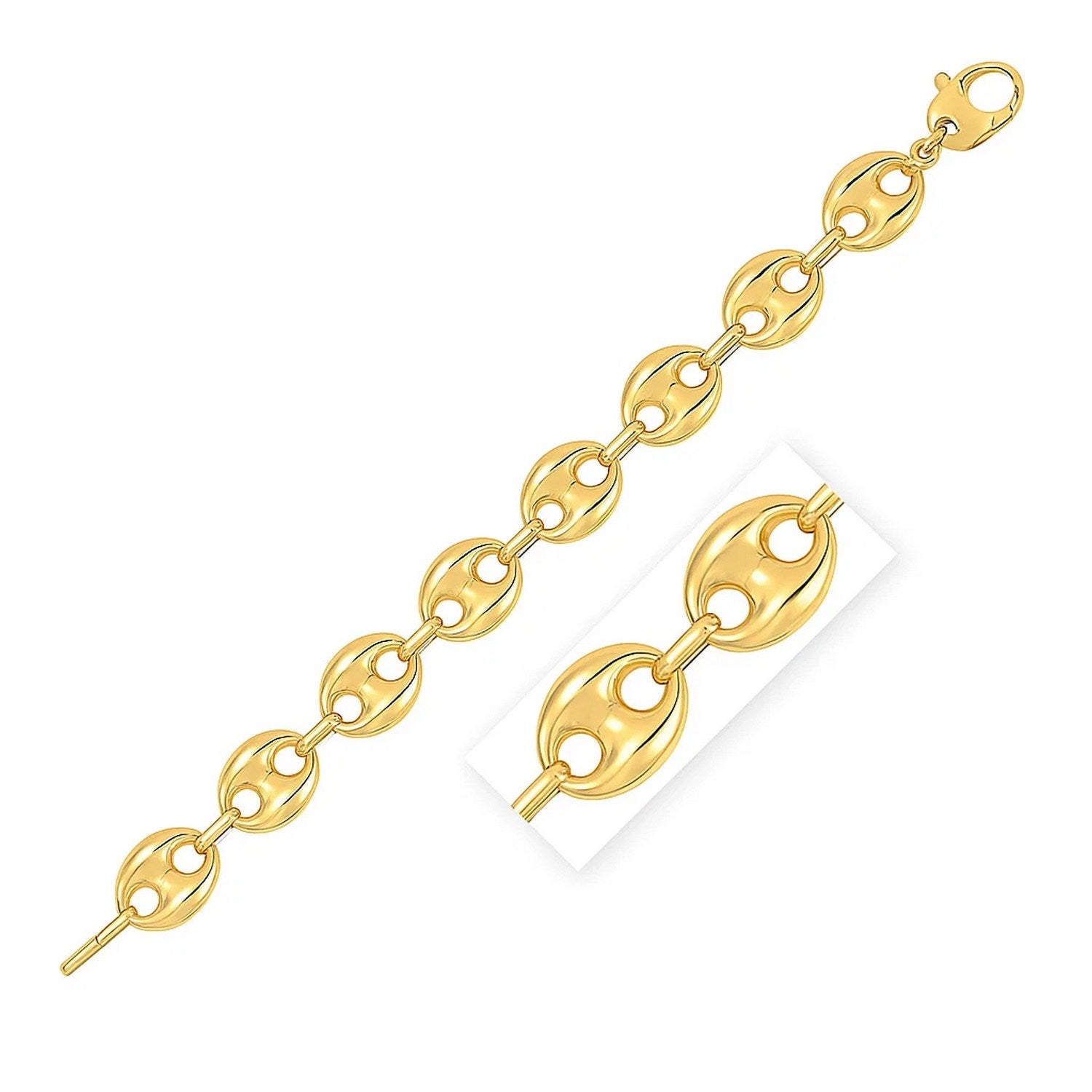 14k Yellow Gold High Polish Lite Puffed Mariner Link Bracelet (12.00 mm) in a sleek high-contrast midnight luxury editorial s